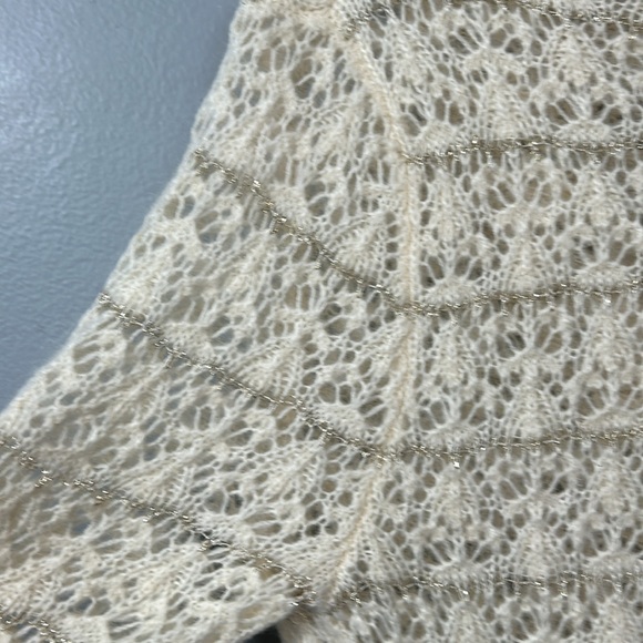 Y2K Heart Moon Star Mohair Blend Cowl Neck Sweater long Cream Crochet Open Sz M - Picture 13 of 14